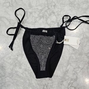 NWT Good American Black Rhinestone String Brazilian Bikini Bottoms size 2 Medium